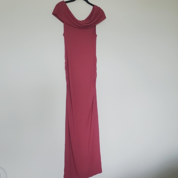 Motherhood Maternity Off The Shoulder Rib Knit Maxi Dress Rose Small - Picture 10 of 11